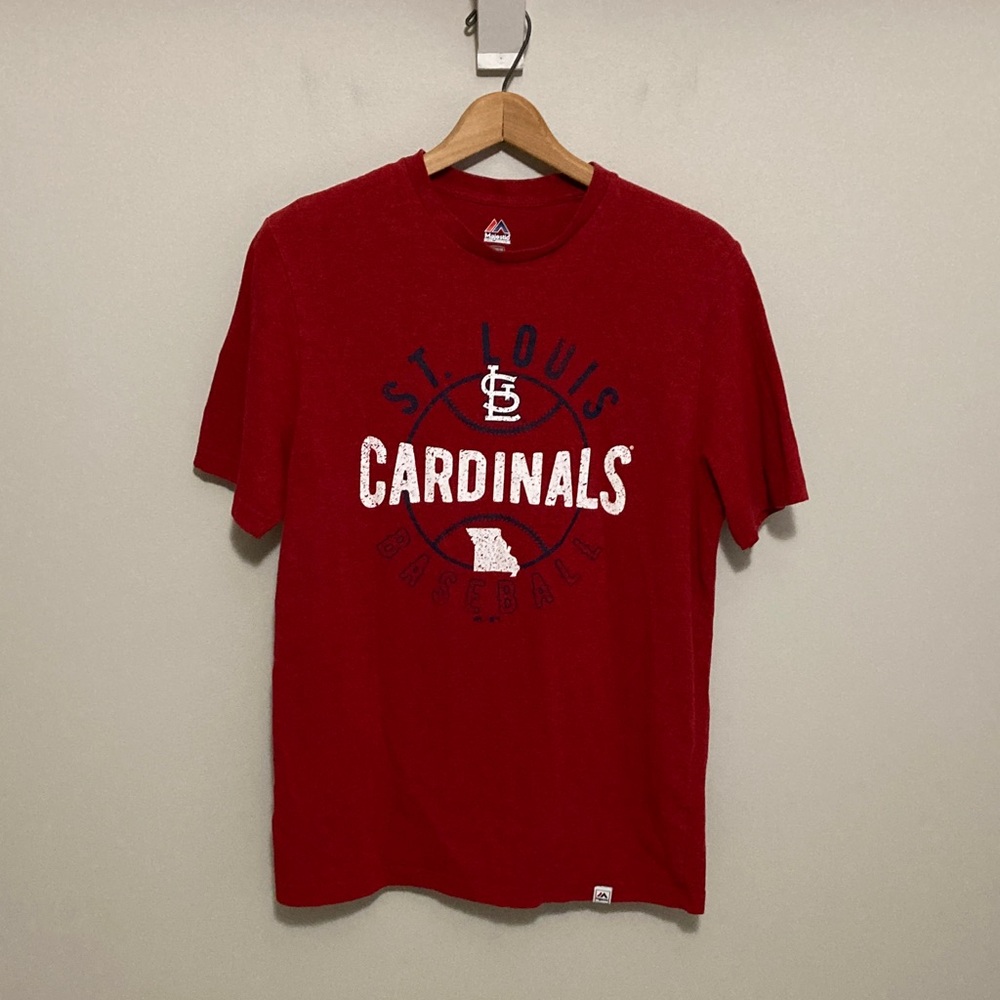 Majestic St Louis Cardinals Baseball Tee, Red and Blue, Size Medium